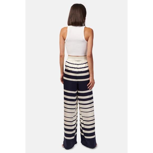 Cami NYC Wide Leg Pants White & Blue 100% Silk Shadow Stripe Sz M Nautical Prepp - Picture 3 of 16